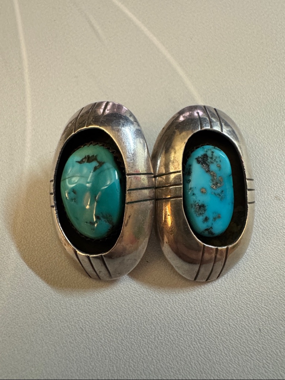 Turquoise Stone Sterling Silver Navajo Post Earrings - Blue Turquoise